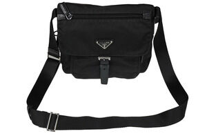 Prada Cross Shoulder Bag Triangle Plate Black